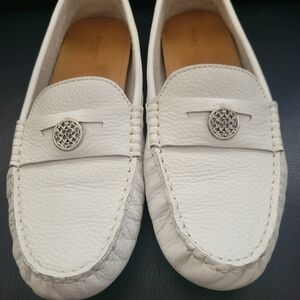 Coach White Leather Loafers with Silver Accents